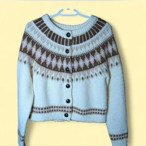 Cream and Brown Knit Cardigan